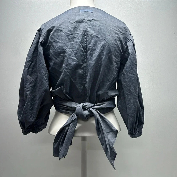 Elizabeth And James Farrah Wrap Top Blouse Long Sleeve Tie Bow Chambray S Small - Picture 6 of 12